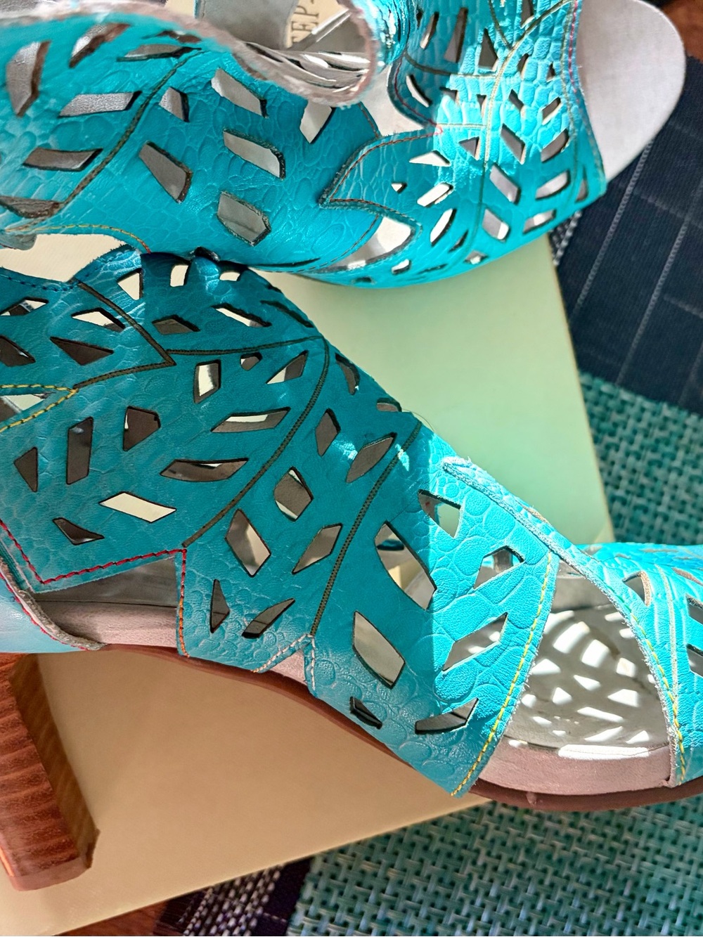 L’Artiste Turquoise Laser-Cut Women’s Heeled Sandals